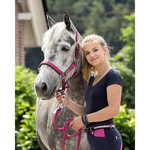 Halsterlijn USG Fuchsia/grijs met musketonhaak