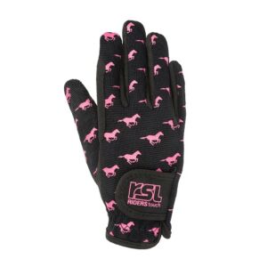 Rijhandschoen Norway Summer paardenprint, zwart/roze, XXS