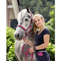 Halsterlijn USG Fuchsia/grijs met musketonhaak