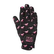 Rijhandschoen Norway Summer paardenprint, zwart/roze, XXS